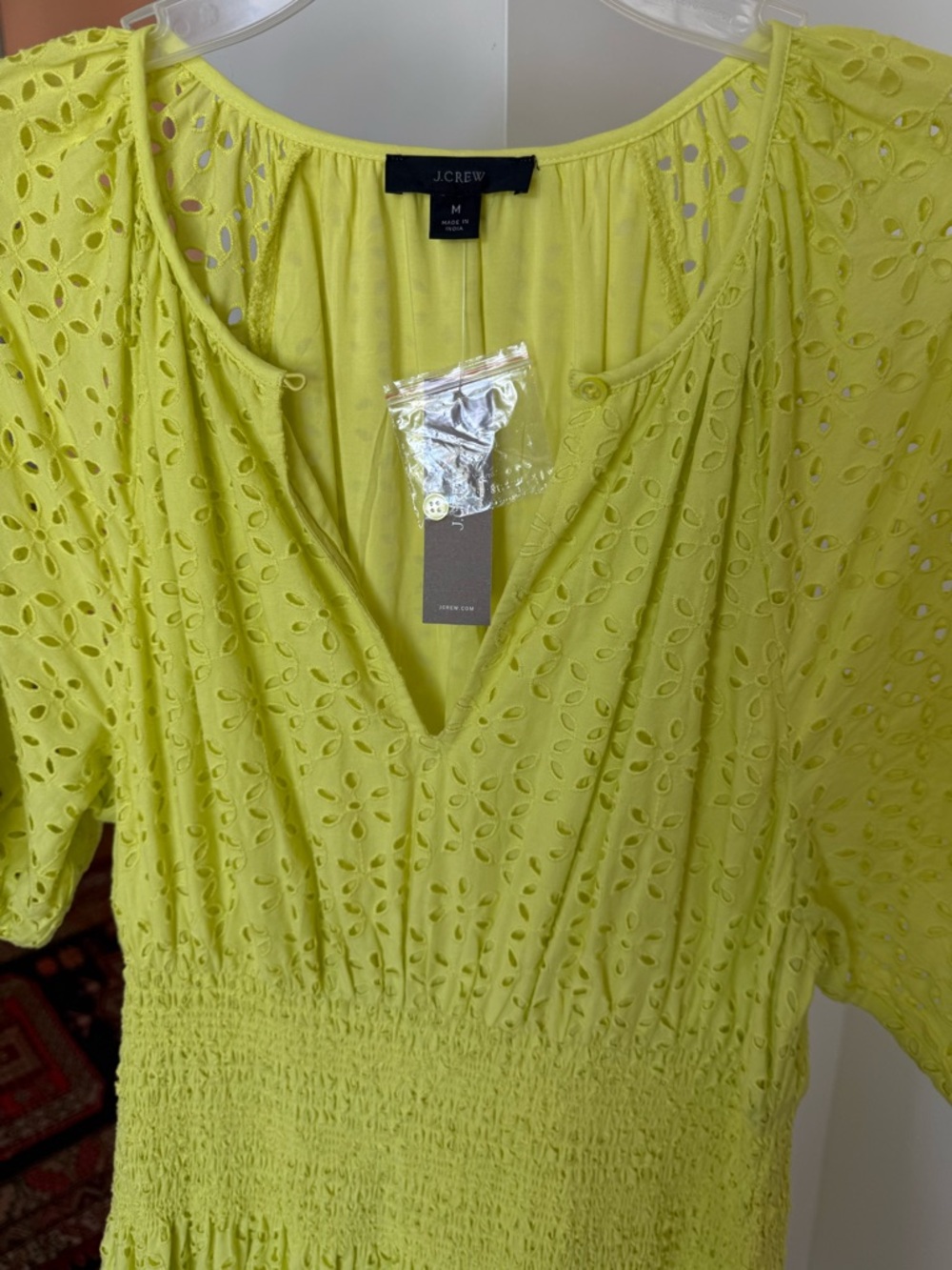 J.Crew Provence Smocked-Waist Eyelet Midi Dress w/ pockets in lemon sorbet. NWT - Picture 6 of 10